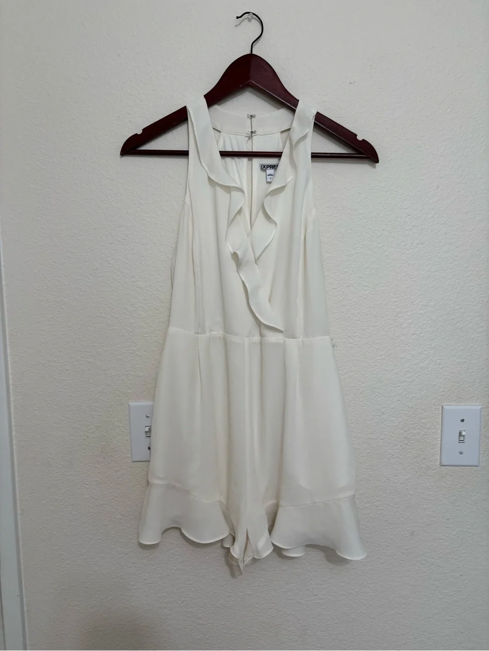 Express Cream Ruffle-Front Mini Dress - Picture 2 of 7